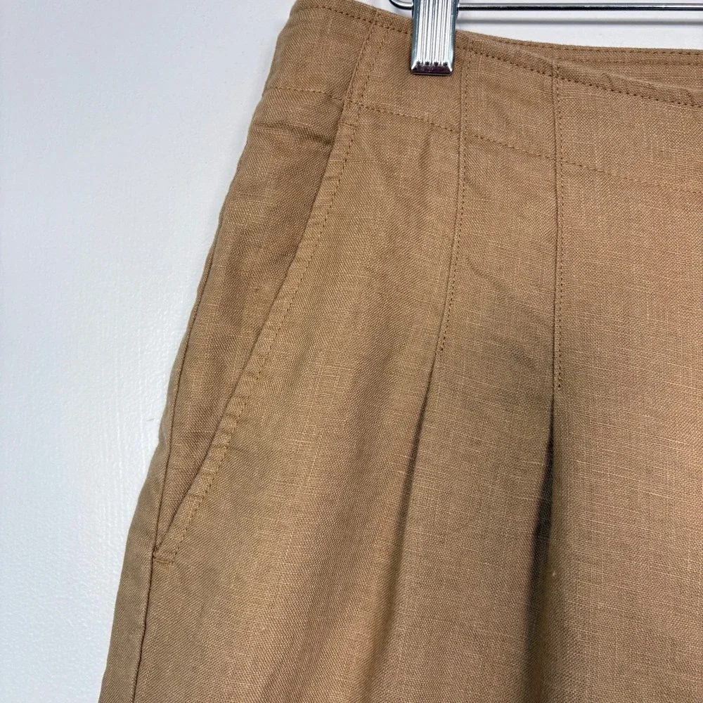 Banana Republic Womens Pleated Linen Pants 10L Tan High Rise Wide Leg 813840-00
